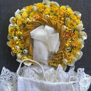 Baby girl handmade flower bonnet (sitter size) photo prop